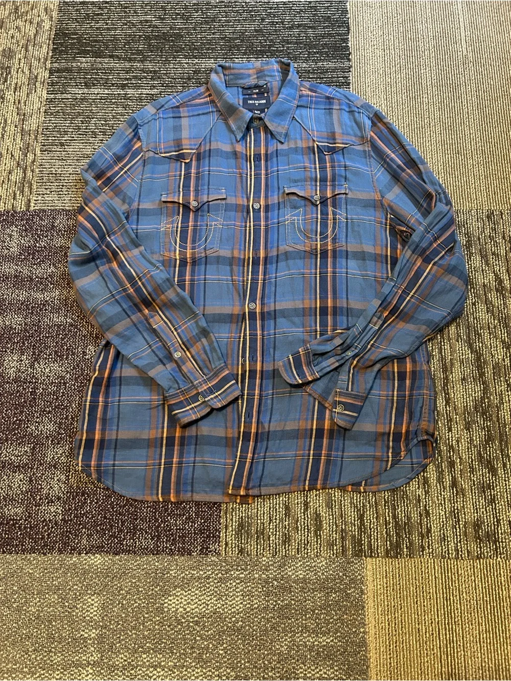 True Religion Brand Blue Plaid Long-Sleeve Shirt